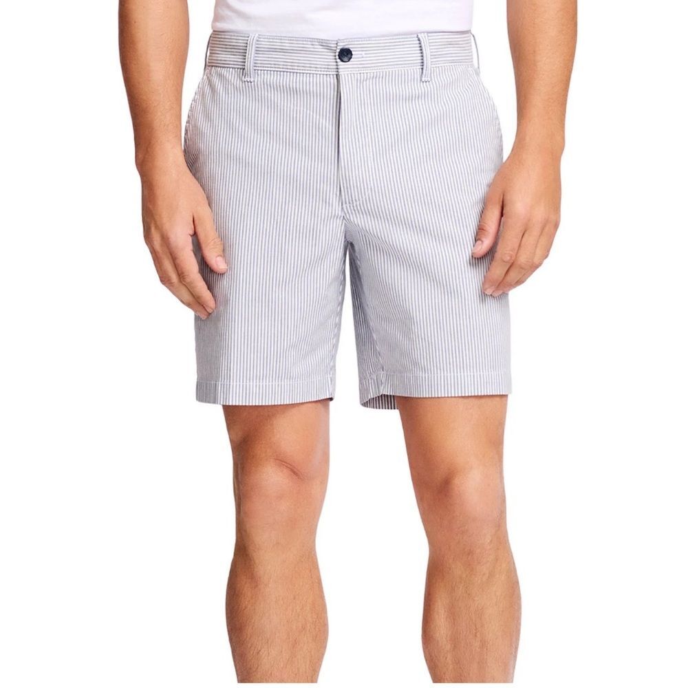 IZOD Classic Printed Short Color Colony White Blue Striped Size 34 100% cotton